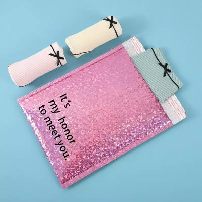 China Custom Disposable Biodegradable Padded Mailers Glossy Holographic Bubble Mailer For Small Business for sale