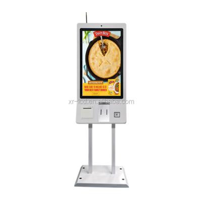 China Metal Cashier+Tempered Glass Panel Restaurant Android Self Service Kiosk Ordering Machine With Qr Code Scanner Self Checkout Machine for sale