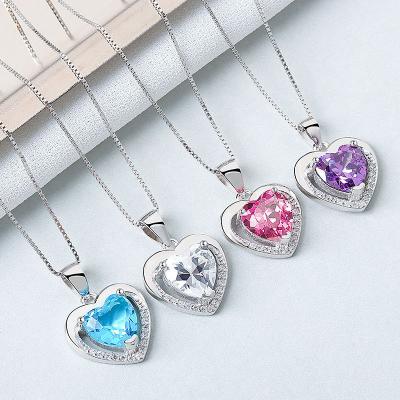 China FASHIONABLE Sterling Silver Tennis Stone Heart Diamond Tennis Birthstone Necklace 925 Tongling Crystals Stones Pendant Necklaces for sale