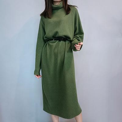 China Jina Women Turtleneck Long Sleeve Breathable Casual Loose Oversize Sweater Dress Soft Winter Sweater Dresses With Side Slit for sale