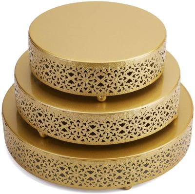 China Sustainable 3-Piece Cake Stand Set Round Metal Cake Stands Dessert Cupcake Pastry Candy Display Dish For Wedding Event Birthday Party for sale