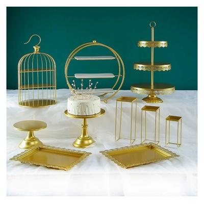 China Workable Set of 10 Pieces Metal Gold Cupcake Stands Cake Stands Candy Display Dish Serving Tower for Wedding Party Decoration for sale