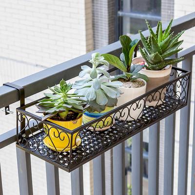 China Plant Hanger Railing Wrought Iron Flower Pot Rack Flower Stand Balcony Window Sill Flower Shelf Modern Balustrade Hanging Succulent Rack for sale