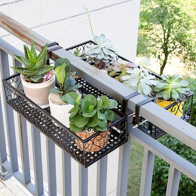 China Plant Hanger Railing Wrought Iron Flower Pot Rack Flower Stand Balcony Window Sill Flower Shelf Modern Balustrade Hanging Succulent Rack for sale