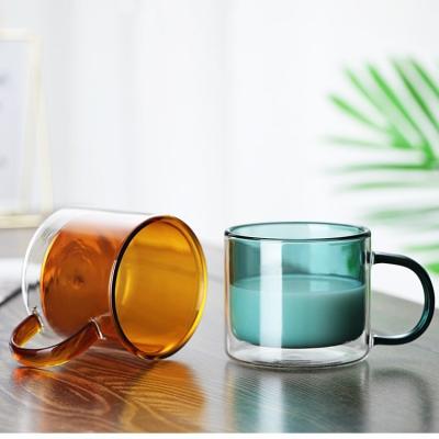 China Sustainable high borosilicate stained double-layer mug creative glass cup office home coffee mug heat resistant mug for sale