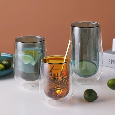 China High Borosilicate Coffee Mug Viable Double Colored Glass Cups Milk Cup Juice Mug for sale