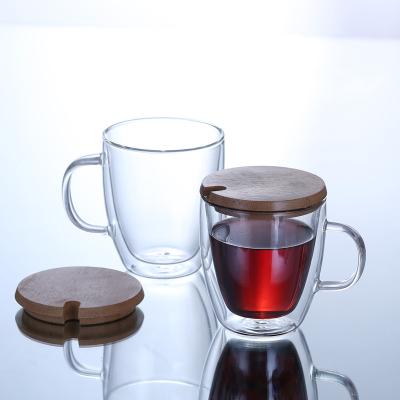 China Double Cup Coffee Mug Office Cup Sustainable Transparent Single Water Cup Household Glass Cup With Lid for sale