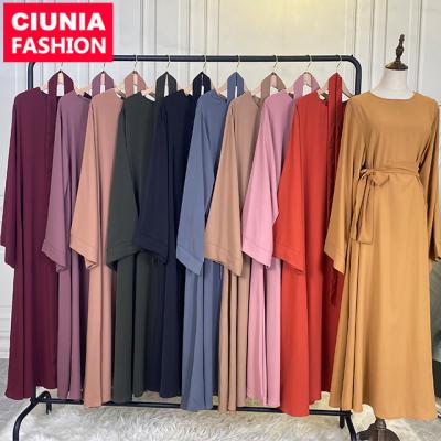 China 6394# EID Ramanda Dubai Turkey Solid 10 Colors Simple Modest Kaftan Islamic Clothing Abaya Muslim Dresses For Women S M L XL 2XL for sale