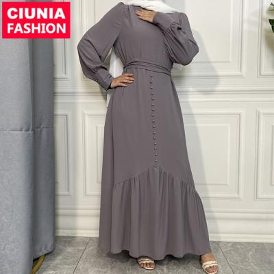 China Bubble Chiffon 6533# Dubai 2021 Fashion Muslim Women Maxi Dress Muslim With Buttons Modest Wear for sale