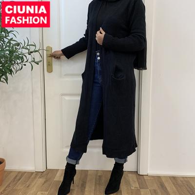 China 01# Dubai Abaya knit islamic clothing high quality muslim woman winter long cardigan with pocket one size (free) size/customized for sale