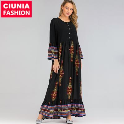 China 6231#Women's Floral Print M L XL 2XL 3XL 4XL Casual Muslim Dress Islamic Maxi Dress Women Abaya Turkey Long for sale