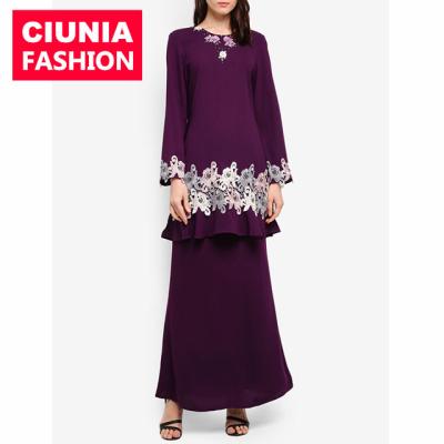 China Kurung 2019 CMJ09 embroidery lace islamic clothing design modest dark gray baju for muslim women S~3XL/Customized for sale