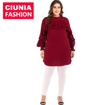 China CM11# New Customized High Quality Bubble Chiffon Tops Long Sleeve Casual Wavy O-Neck Shirt Narrow Cuff Design Solid Color Tunics Customized Size for sale