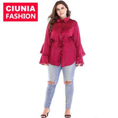 China CM55# Long Sleeve Muslim Islamic Blouse Fashion Baju Kurung Peplum Front Full Buttons Tunics With Ruffle Slim Belt Customized Sizes for sale