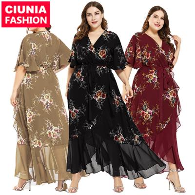 China 5099# high quality elegant high quality xxxl plus size formal short flower maxi plus size women's long dress XL-5XL for sale