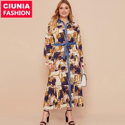 China Anti-Static 2227# Autumn Dress Women Sundress Plus Size Casual Buttons Long Sleeve Tunic Long Dress Female Clothing for sale