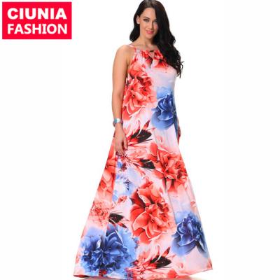 China 7021# Women's Fashion Floral Print Vintage Maxi Dress Beach Dress Bohemian Dress Anti-Static Plus Size for sale