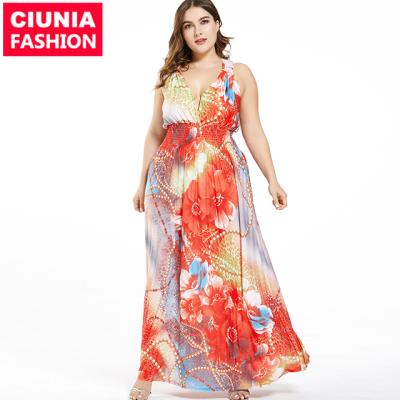 China New Arrivals 5026# Anti-Static Women Clothing Floral Print Bohemian Vacation Dress Plus Size Beach Dress for sale