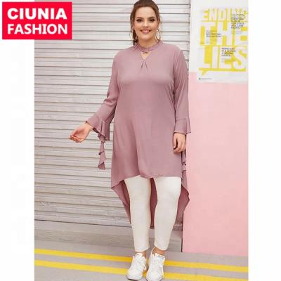 China Anti-pilling beautiful Dusty Pink Dress Chiffon Long sleeve 6002# plus size women clothing shirts tops and blouses for ladies for sale