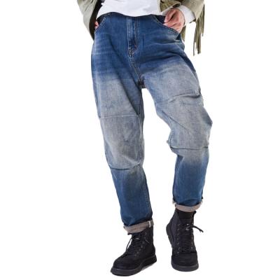 China 2021 Breathable Mens Comfortable Tapered Gradient Washed Jeans Splicing Loose Fit Mens Jeans for sale