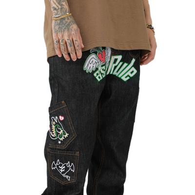 China Men's Double Sided Friend Jeans Embroidery Pantalones Hip Hop Viable Custom Jeans for sale