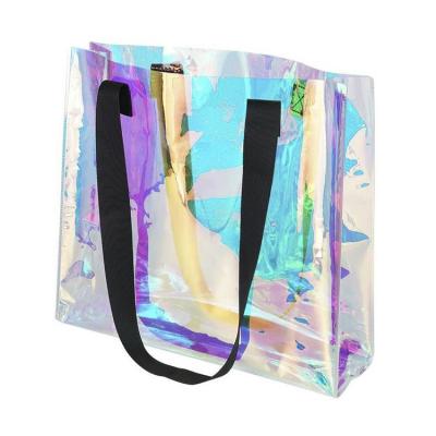 China Europe PVC Carrier Hand Handled Luxury Clear Transparent Durable Shiny Shiny Plastic Shopping Tote Bag for sale