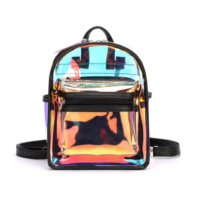 China Iridescent Ladies Women Mini Transparent Jelly Backpack For Fashion Laser PVC Rucksack Daypack Waterproof for sale