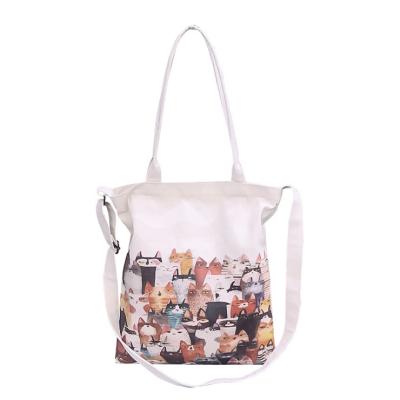 China Custom Printed Rope Handle Hot Sale Cotton Canvas Tote Bag Portable Messenger Bag Shopping Bag With Zipper for sale