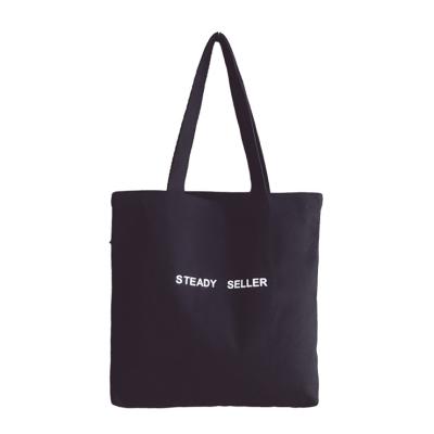 China Wholesale Good Quality Black Logo Tote Bag With Custom Printed Beach Tote Bag Cotton Shopping Bag Rope Handle Canvas Large for sale