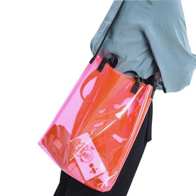 China Custom PVC Handled Jelly Eva Tote Printed Plastic Transparent Shopping Bag Women High End Bag for sale