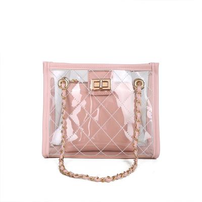 China 2021 High Quality New Rhombus Fashion Chain Shoulder Handbag Messenger Handbag Fashionable Transparent Border for sale