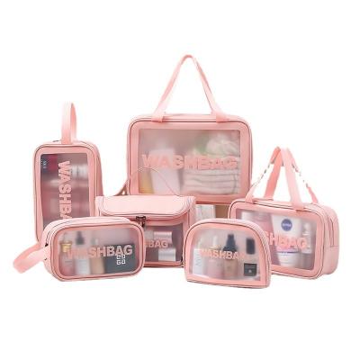 China High Quality PU Leather Frosted Transparent Waterproof Makeup Cosmetic Bag Travel Toiletry Bag Portable Toiletry Bag for sale