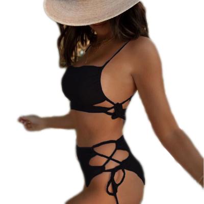 China Plus Size ZUOHE hot girls photos bikini sexy swimming wear pure color lace up strappy swimwear women two piece swimsuit for sale