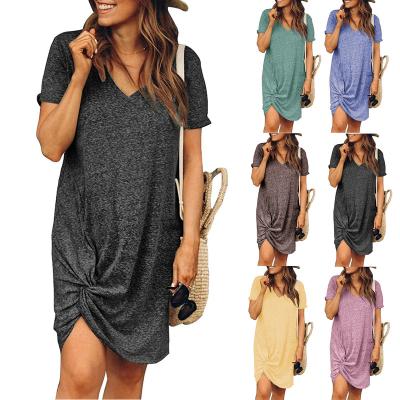 China 2022 Anti-Static Women Plus Size S-3xl Korea Style Shorts Summer Style Short Sleeve V Neck Loose Mini Dress Designer Casual Dress for sale