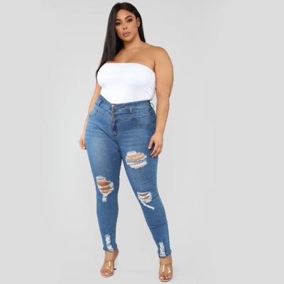 China QUICK DRY plus size pants and jeans women 4xl 5xl none stretch high waist women sexy diet lady ripped plus size pants for sale