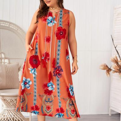 China Plus Size Ladies Korea Loose Dress Plus Size XL-4XL Pregnant Women Floral Print Bohemian Casual Sleeveless Dresses [E2T] for sale