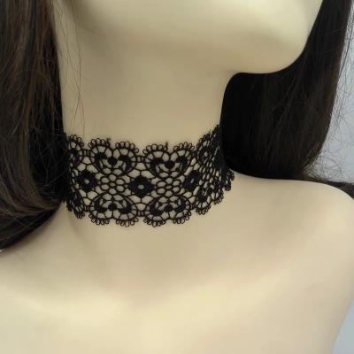 China Lace fabric rosary knitting knitting jewelry 5 cm wholesales lace women wedding party necklace black white elegant lady chic wide for sale