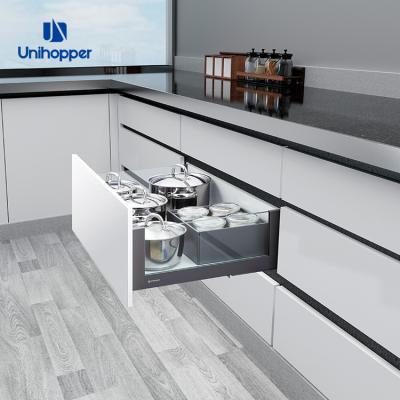 China Contemporary Wholesale Soft Closing Kitchen Accessory Led Tandem Drawer With Glass for sale