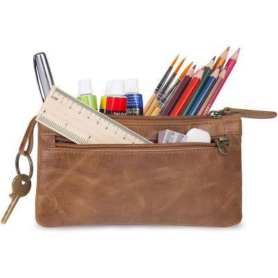 China Schools & Offices Manufacturer Customized Leather Pencil Box Vintage Zipper Pencil Case Practical Pencil Case For Students for sale