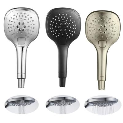 China No Needles Portable Bathroom ABS Plastic Water Saving Massage Sprayer 3 Functions Button Rain Handheld Shower Head for sale