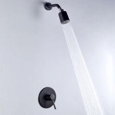 China Without Slide Bar Matte Black Wall Rainfall Shower Head Bathroom Copper Mixer Handle Valve Bath Set for sale