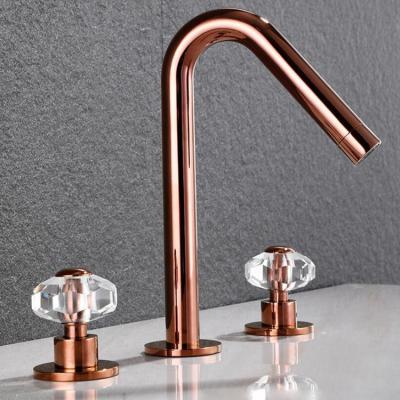 China Thermostatic Faucets Double Hole Crystal Handles Fashion Hotel Bathroom Sink Wash Hot Cold Water Mixer Tap Undercounter Single Basin Faucet for sale