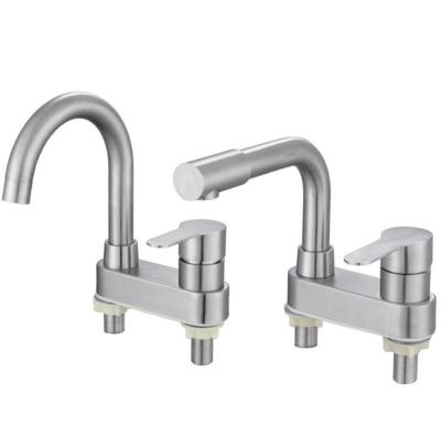 China Modern Thermostatic Faucets Deck Mounted Two Hole Wash Mixer Swivel Sprayer Sprayer Handle Bathroom Kitchen Sink Brushed Faucet SUS 304 Cold Hot Single Tap for sale