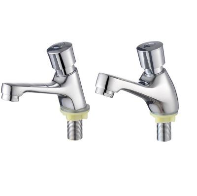 China Chrome Polished Self Closing Self Closing Brass Wall Mounted Basin Faucet Cold Water Bathroom Hotel Single Closing Toilet Room Public Faucet for sale