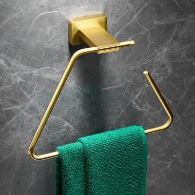 China Modern Brass Hand Towel Ring Rack Bathroom Accessory Brushed Gold Hanger Holder Wall Mount Shelf for sale