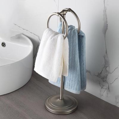 China Modern Multifunctional Removable Punch Free Stainless Steel Bathroom Hand Towel Ring Hanger Storage Shelf Double Holder for sale