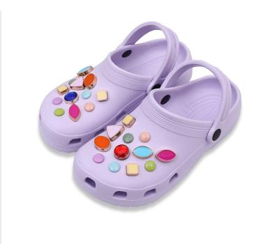 China 2022 New Style Hot Selling EVA Breathable Clogs Garden Laces Candy Color Jewelry DIY Accessories Cute Purple Slide Slippers for sale