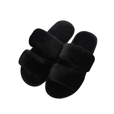 China Fashion trend factory plush slippers wholesale furry ladies outdoor and indoor universal black warm slide slippers for sale