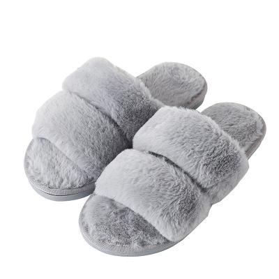 China 2022 Fashion Trend Hot Selling Hairy Slippers Open Toe Universal Indoor Outdoor Ladies Cotton Slippers Warm Gray for sale