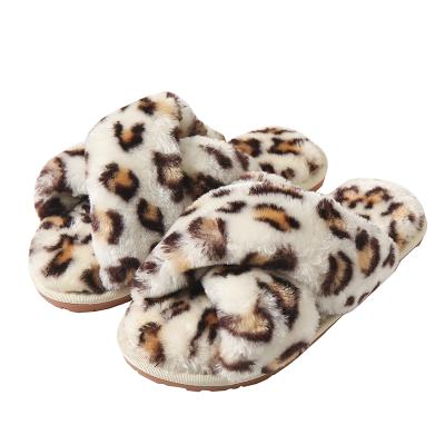 China Leopard Pattern Luxury Fashion Trend Faux Fur Slippers Indoor Winter Warm Furry Slippers Ladies Slippers for sale